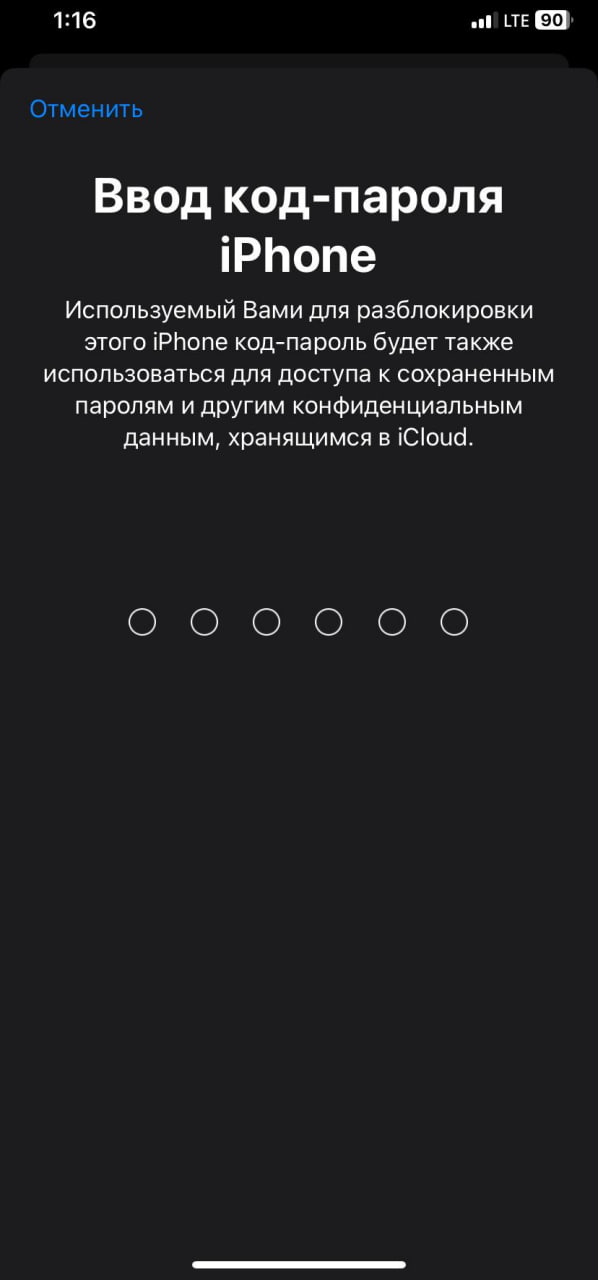 Ввод код-пароля iPhone